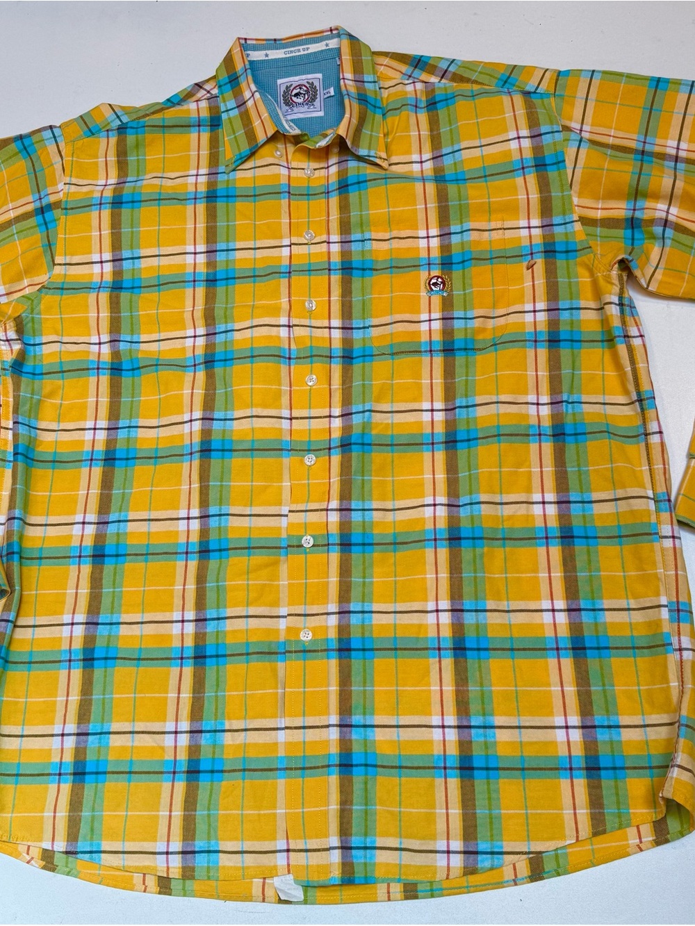 Cinch Yellow Plaid Button-Down Shirt with Teal Accents